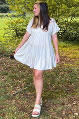 Cream Tiered Linen Dress