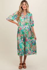 Emerald Paisley Print Tiered A-Line Maternity Midi Dress