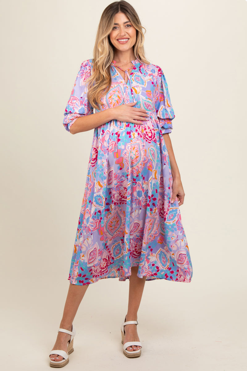 Lavender Paisley Print Tiered A-Line Maternity Midi Dress – PinkBlush