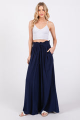 Navy Blue Wide Leg Smocked Lightweight Pants