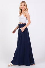 Navy Blue Wide Leg Smocked Lightweight Pants