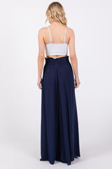 Navy Blue Wide Leg Smocked Lightweight Pants