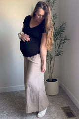 Taupe Wide Leg Smocked Lightweight Maternity Pants