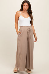 Taupe Wide Leg Smocked Lightweight Maternity Pants