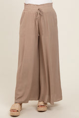 Taupe Wide Leg Smocked Lightweight Maternity Pants