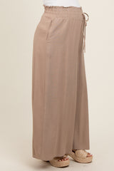 Taupe Wide Leg Smocked Lightweight Maternity Pants