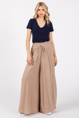 Taupe Wide Leg Smocked Lightweight Pants