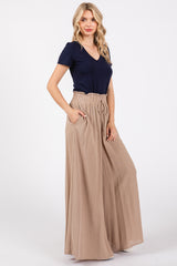 Taupe Wide Leg Smocked Lightweight Pants