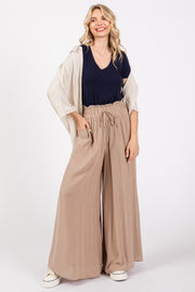 Taupe Wide Leg Smocked Lightweight Pants