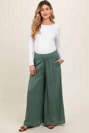 Olive Wide Leg Smocked Lightweight Maternity Pants