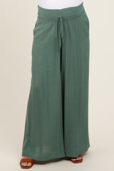 Olive Wide Leg Smocked Lightweight Maternity Pants