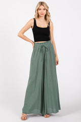 Olive Wide Leg Smocked Lightweight Pants