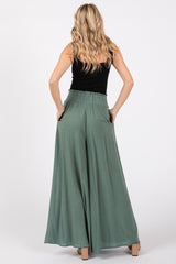 Olive Wide Leg Smocked Lightweight Pants