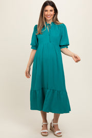 Jade Balloon Sleeve Split Neck Maternity Midi Dress