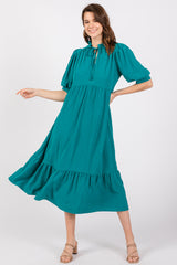 Jade Balloon Sleeve Split Neck Maternity Midi Dress