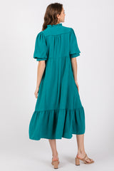 Jade Balloon Sleeve Split Neck Midi Dress