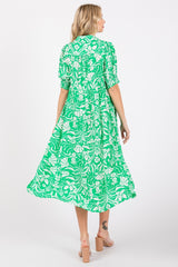 Green Floral V-Neck Tiered Midi Dress