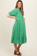 Green Tassel Tie Maternity Midi Dress