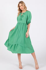 Green Tassel Tie Maternity Midi Dress