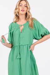 Green Tassel Tie Midi Dress