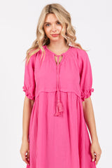 Pink Tassel Tie Midi Dress