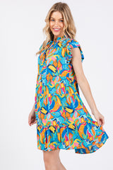 Blue Print Front Tie Tiered Dress