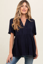 Navy Blue Short Sleeve Maternity Top