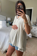 Beige Short Sleeve Maternity Top