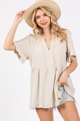 Beige Short Sleeve Maternity Top