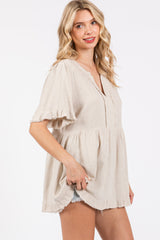 Beige Short Sleeve Top