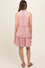 Pink Gingham Button Front Collared Maternity Dress