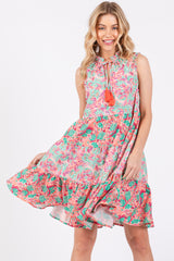 Coral Mixed Floral Tiered Dress