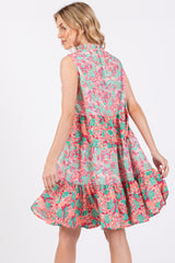 Coral Mixed Floral Tiered Dress