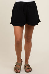 Black Unfinished Hem Maternity Shorts