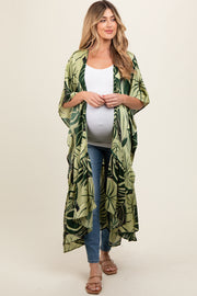 Green Tropical Print Long Maternity Cover Up