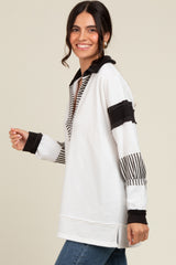 Ivory Striped Colorblock Collared Pullover Top