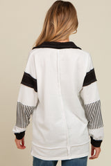 Ivory Striped Colorblock Collared Maternity Pullover Top