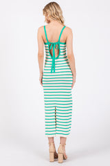 Green Low Back Striped Dress