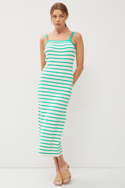 Green Low Back Striped Dress