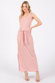 Red Striped Front Tie Dress