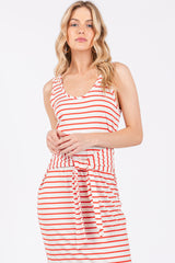 Red Striped Front Tie Dress