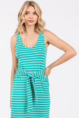 Turquoise Striped Front Tie Dress