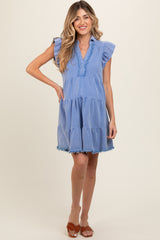 Blue French Terry Tiered Maternity Dress