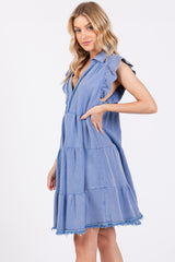 Blue French Terry Tiered Dress