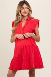 Red French Terry Tiered Maternity Dress