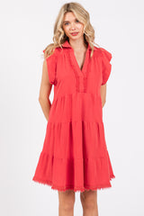 Red French Terry Tiered Dress