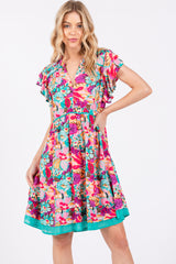 Pink Multicolor Ruffle Accent Dress