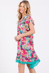 Pink Multicolor Ruffle Accent Dress