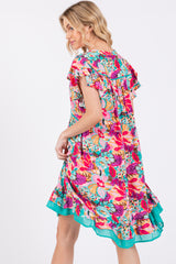 Pink Multicolor Ruffle Accent Dress