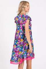 Purple Multicolor Ruffle Accent Dress